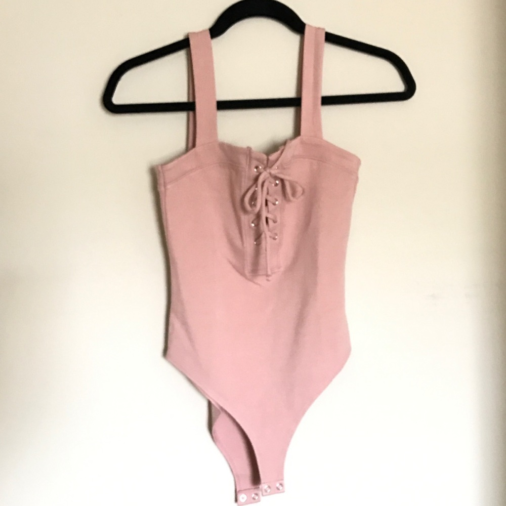 F21 pink lace up bodysuit